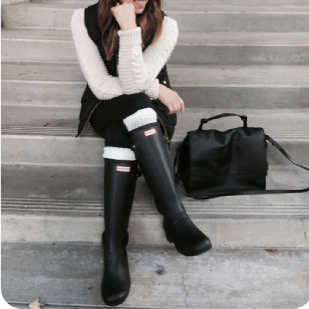 hunter mujer look botas de agua negras